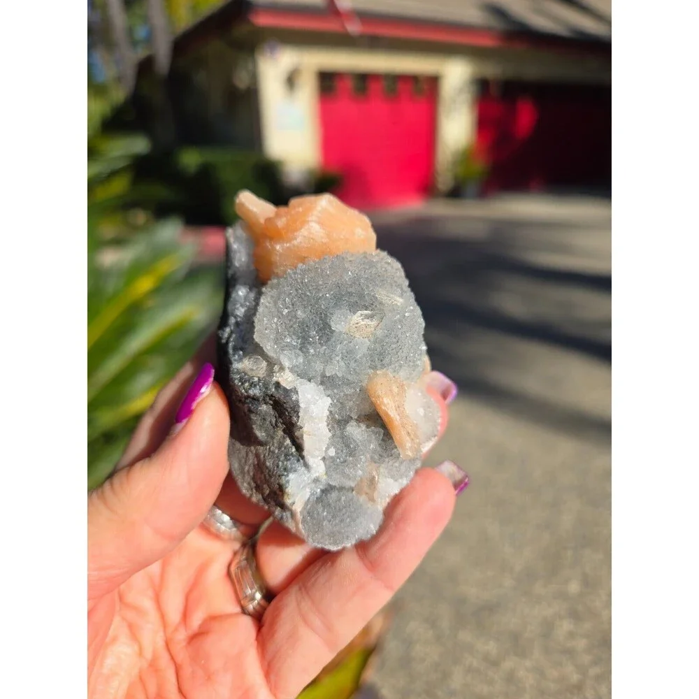 Apophyllite Gray Chalcedony Peach Stilbite Zeolite Crystal, 115g